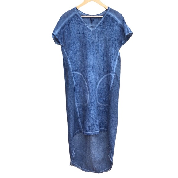 XCVI Blue Linen Lagenlook High Low Hem Midi Dress Size XS - Picture 1 of 5